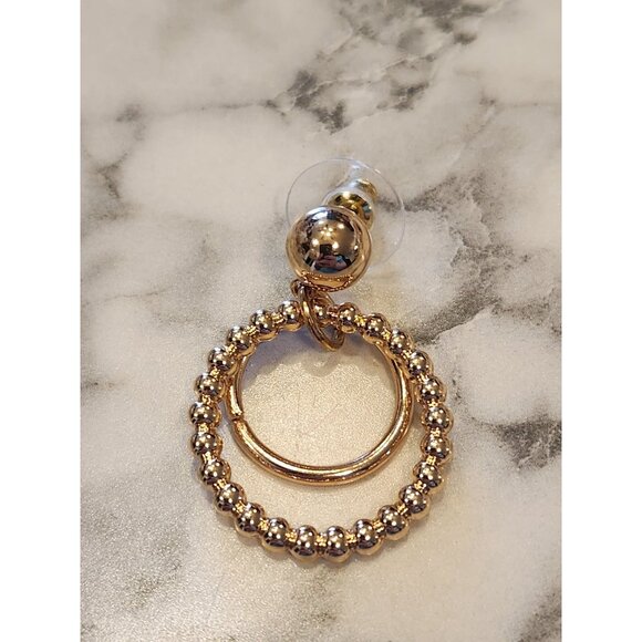 Gloria Vanderbilt Gold-Tone Beaded Double Circle Drop Earrings - Picture 4 of 5